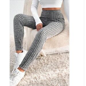 NEW•M & XL- Zen Lily Ribbed High-Waist Knit Gray Leggings